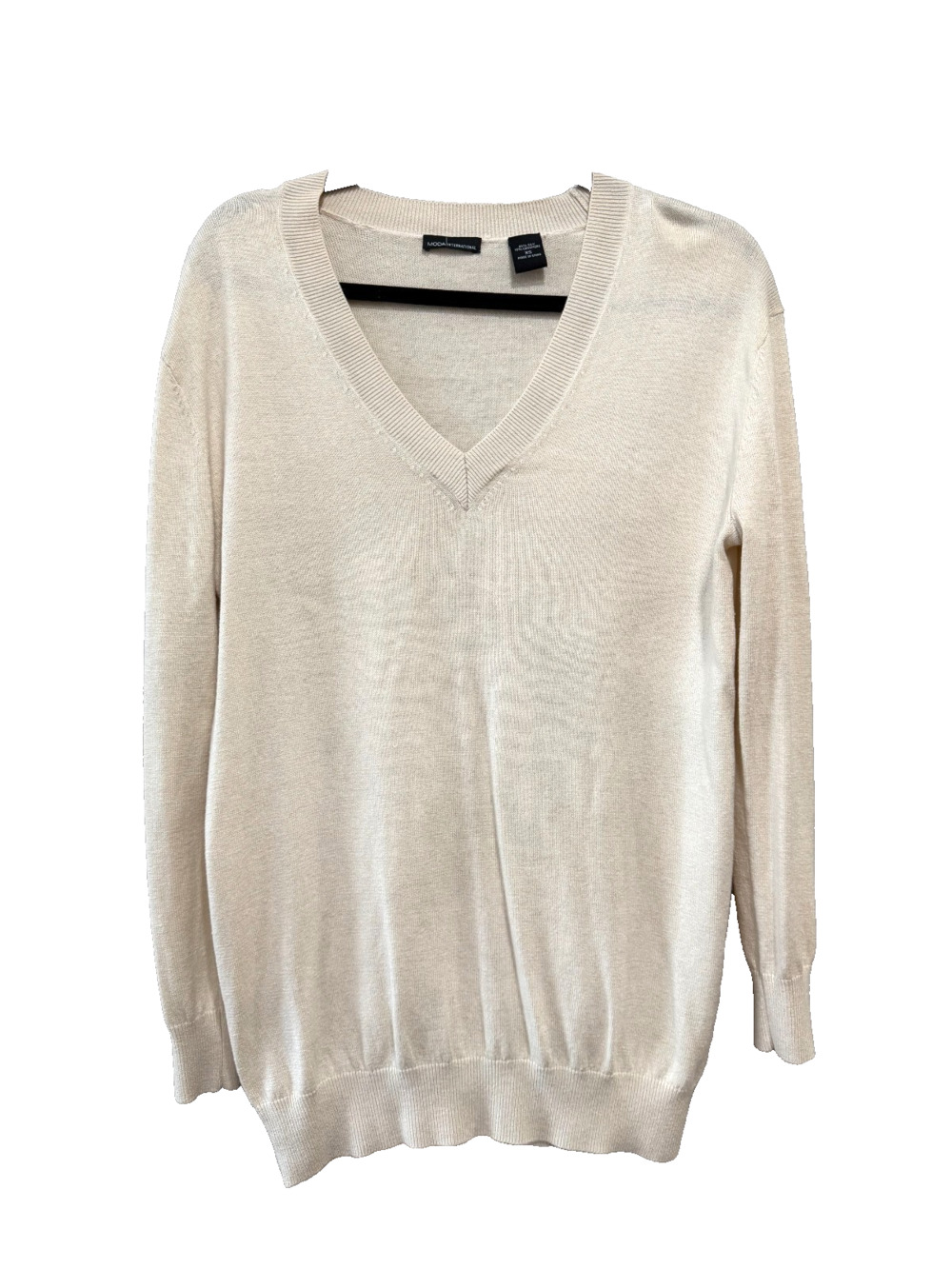 Silk Cashmere Ivory V Neck Sweater minimalist capsule Unisex relaxed Sz-XS